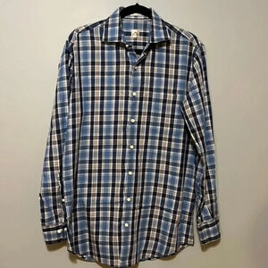 Peter Millar Blue and White Plaid Casual Button Down Shirt